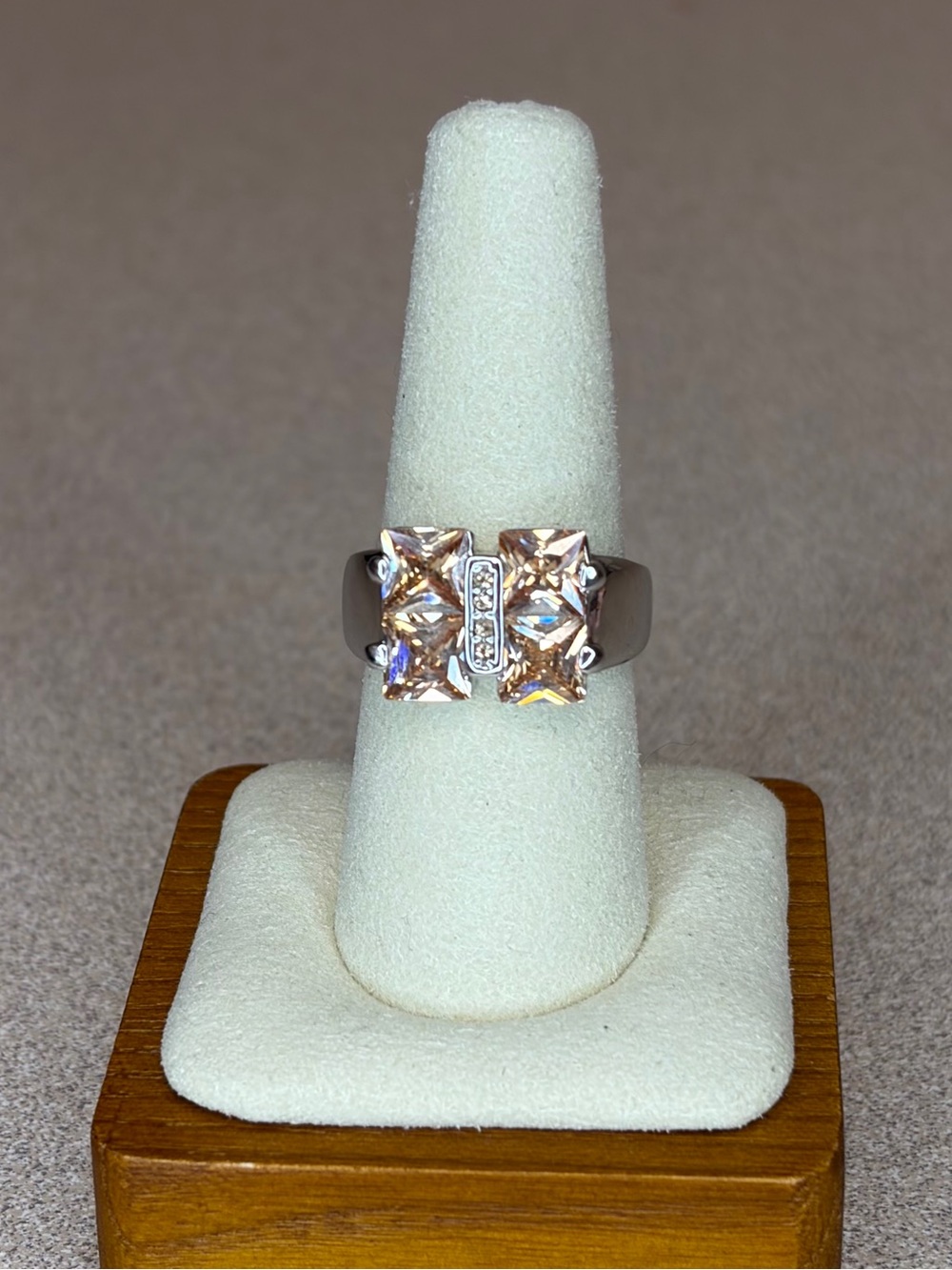 Camille Lucie Elegant Champagne Glass Crystal Statement Ring